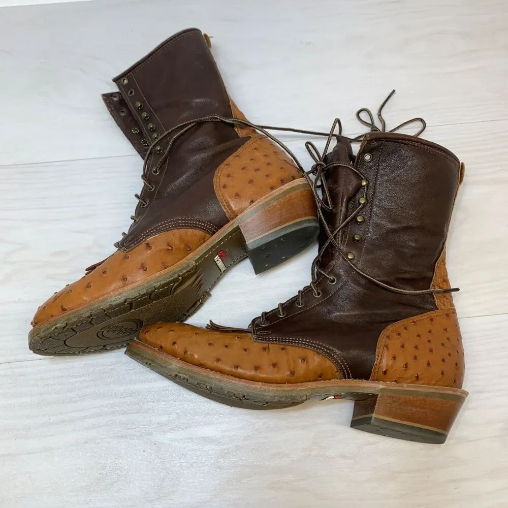 Double-H Boots Mens Size 10B Lacer Two Tone Work Boot D382 Ostrich Packer Kiltie